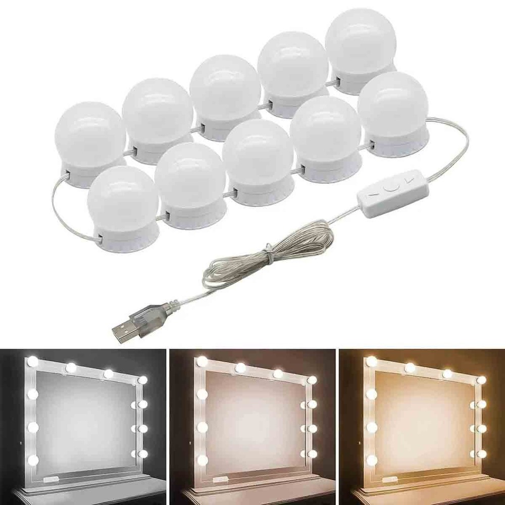 10 LED Kit Bulbs Vanity Light Dimmable Lamp Make Up Mirror Lights