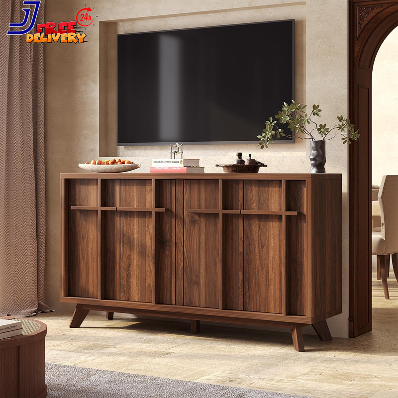 Modern Walnut Sideboard Buffet Cabinet with Adjustable Shelves & Storage NEW gallery