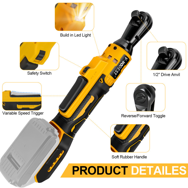 Cordless Ratchet Wrench Compatible DEWALT 20V MAX Battery 1/2" & 3/8" 95 Ft-lbs gallery