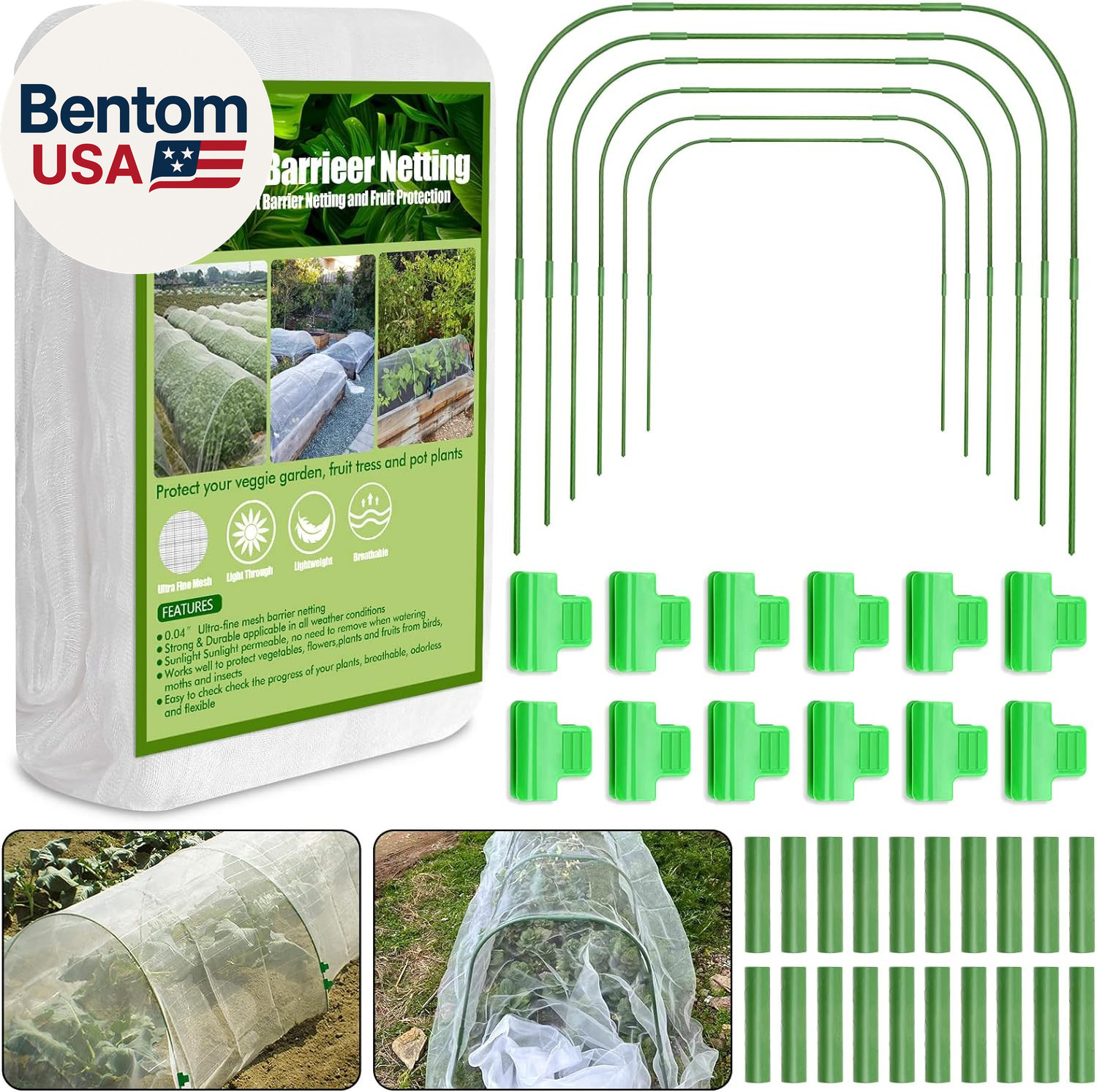 67Pcs Garden Mesh Netting Kit,6 Sets Wide Garden Hoops with 10X20 Ft Garden Cove gallery