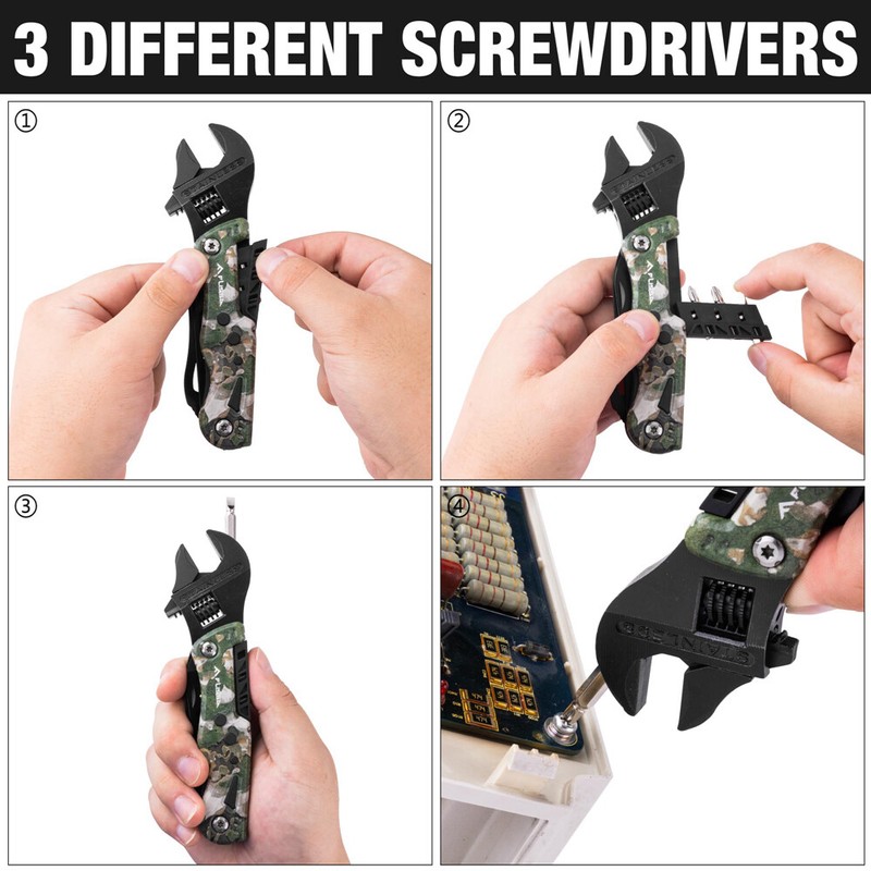FLISSA 13-in-1 Multi Tool Wrench Multitool Adjustable Wrench EDC Knife w/Sheath gallery