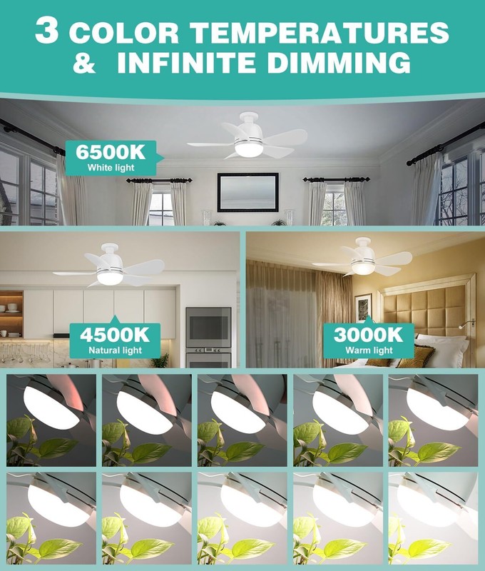 Ceiling Fan with Light&Remote,21in E26/E27 Base 3 Colors 3000K-6500K 1800 Lumens gallery