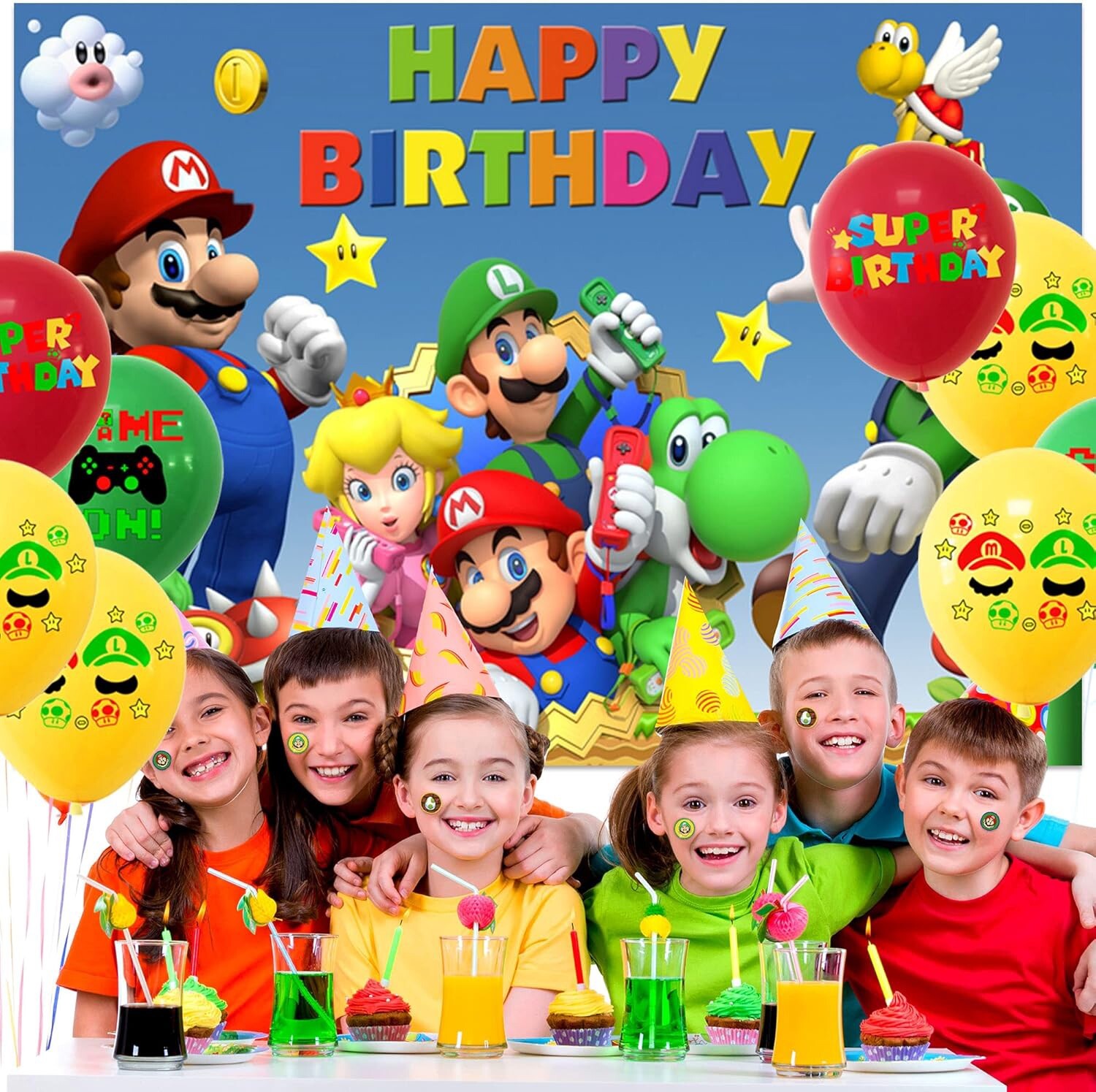 Super Mario Bros. Theme Party Decoration, 5x3.5ft Happy Birthday Backdrop gallery