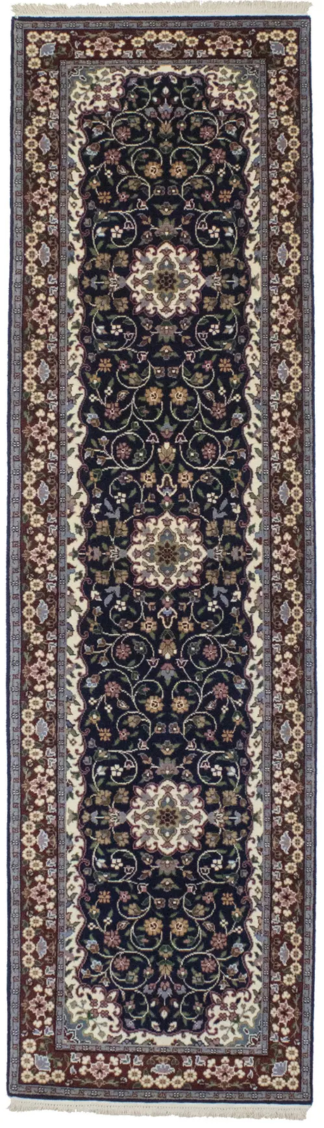 Hand-Knotted Navy Kirman Floral Runner Rug New Oriental Hallway Carpet 3X10 ft gallery