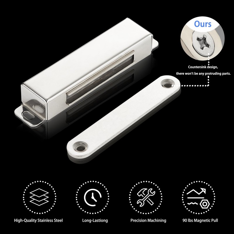 2 Pack | Heavy-Duty Magnetic Door Catch - 90lb Pull Large-90Lbs, Silver gallery