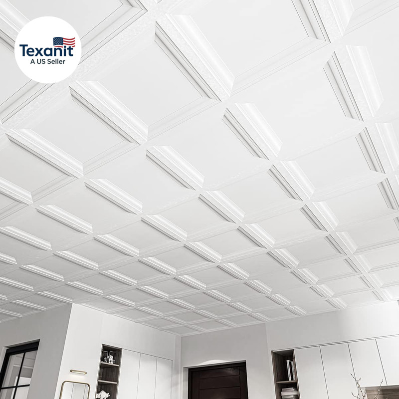 24-Pack Square Drop Ceiling Tile 2Ft X 2Ft in White, PVC Ceiling Panel 24 X 24In gallery