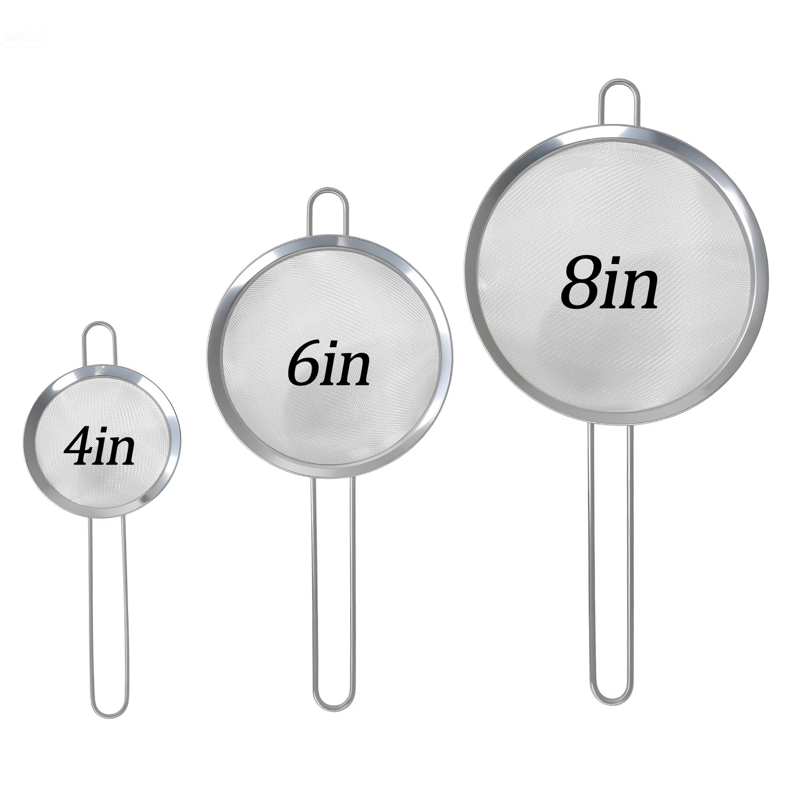 3-Piece Stainless Steel Fine Mesh Strainer Set, 4", 6", and 8", Kitchen Thin gallery
