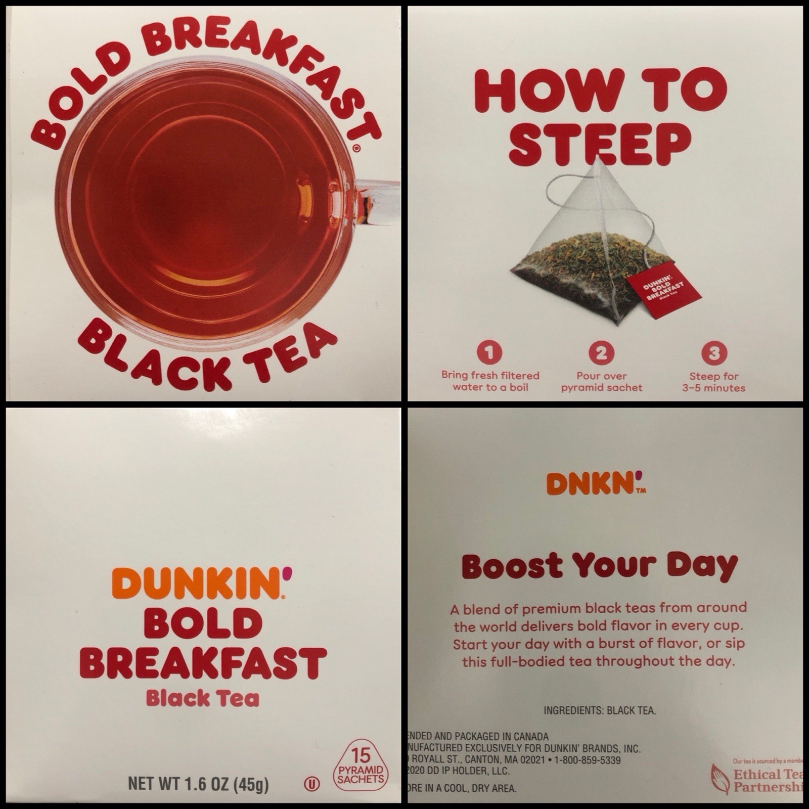 Dunkin Donuts Tea Bold Breakfast Pyramid Sachet 6 Individual BOX Total 90 Bags gallery