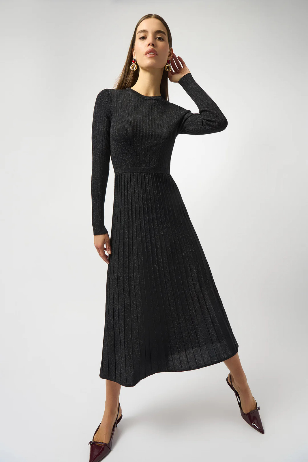 Joseph Ribkoff Black Crew Neck Long Sleeve Fit and Flare Dress 253987 gallery