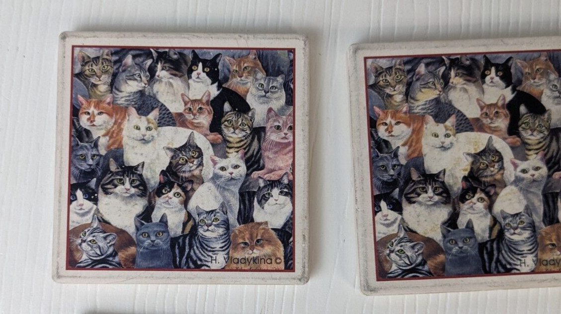 Stone Art Absorbent 4 Coaster Set Cats Kittens H Vladykina cat goldfish gallery