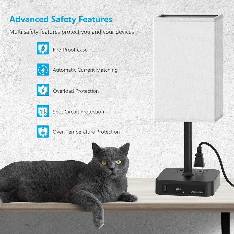 Touch Control Bedside Table Lamp with USB C & USB a Charging Port and 2 AC Outle gallery