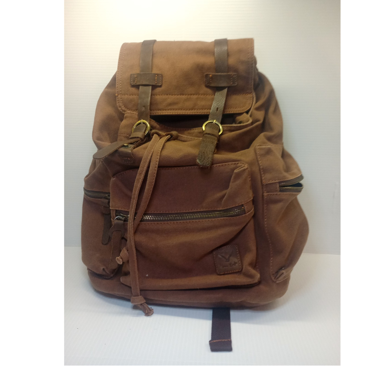 Hynes Eagle Brown Canvas & Leather Hiking Backpack, Padded Straps