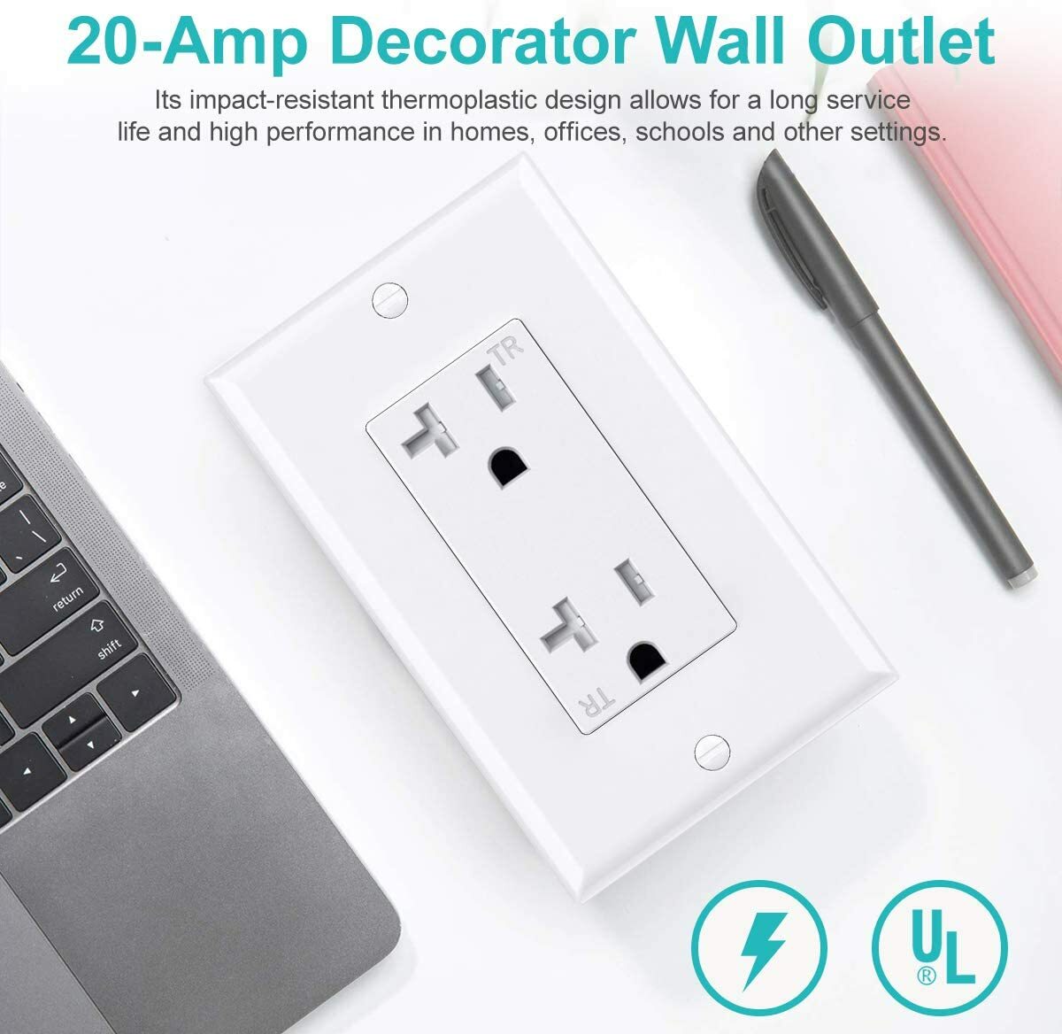 Outlet Socket, Decora Duplex Receptacle, 20 Amp 125 Volt Tamper Resistant 10pack gallery