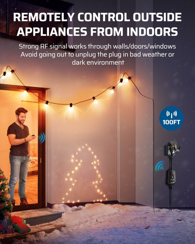 DEWENWILS Remote Control Outlet 15A Outdoor Waterproof with 2 Remotes 100ft gallery