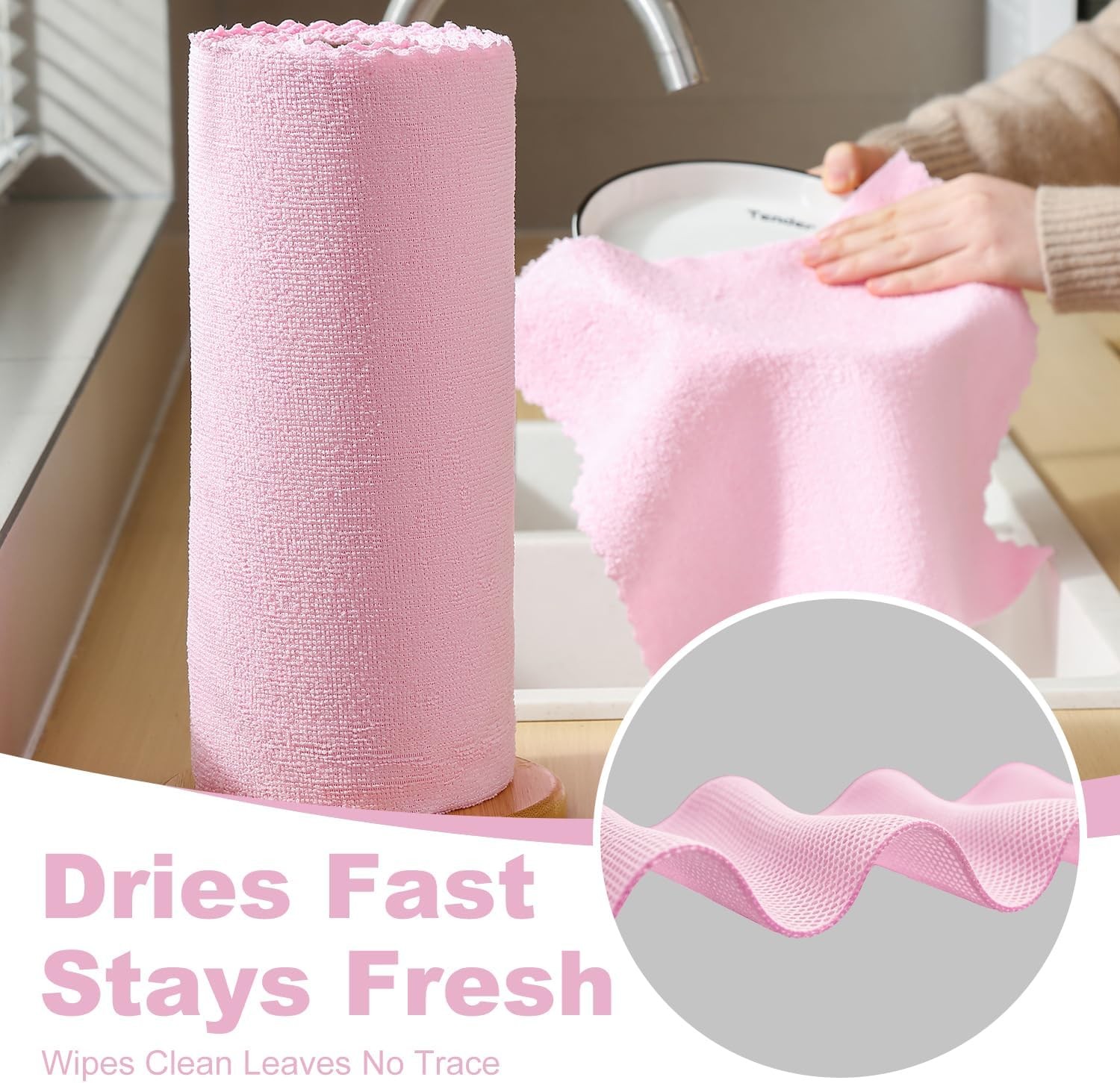 2 Roll Reusable Paper Towels, 100 Sheets Tear Away Microfiber Cloths, Lint Free gallery