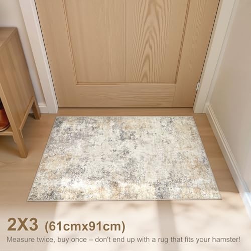 2x3 Entryway Area Rug: Washable Neutral 2' x 3' (Rectangular) Golden Grey gallery