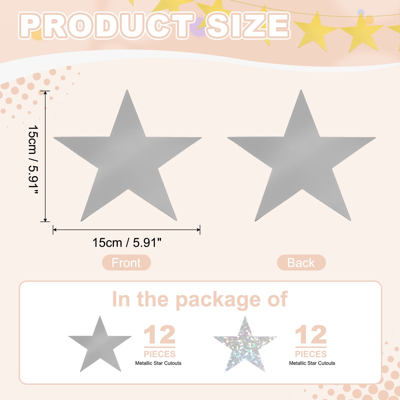 24 Pcs Stars Cutouts, 6 Inch Double Printed Paper Stars, Silver/Laser Silver gallery