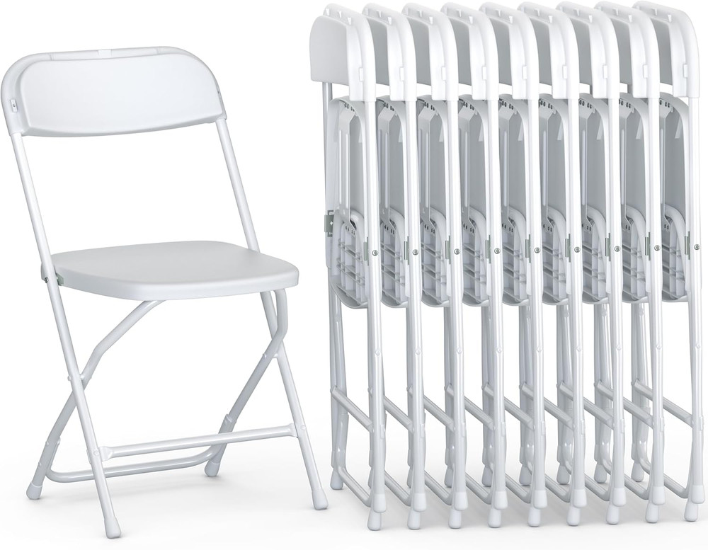 10 Pack Foldable Plastic Chair | Folding & Stackable | 350 Lbs Capacity Steel Fr