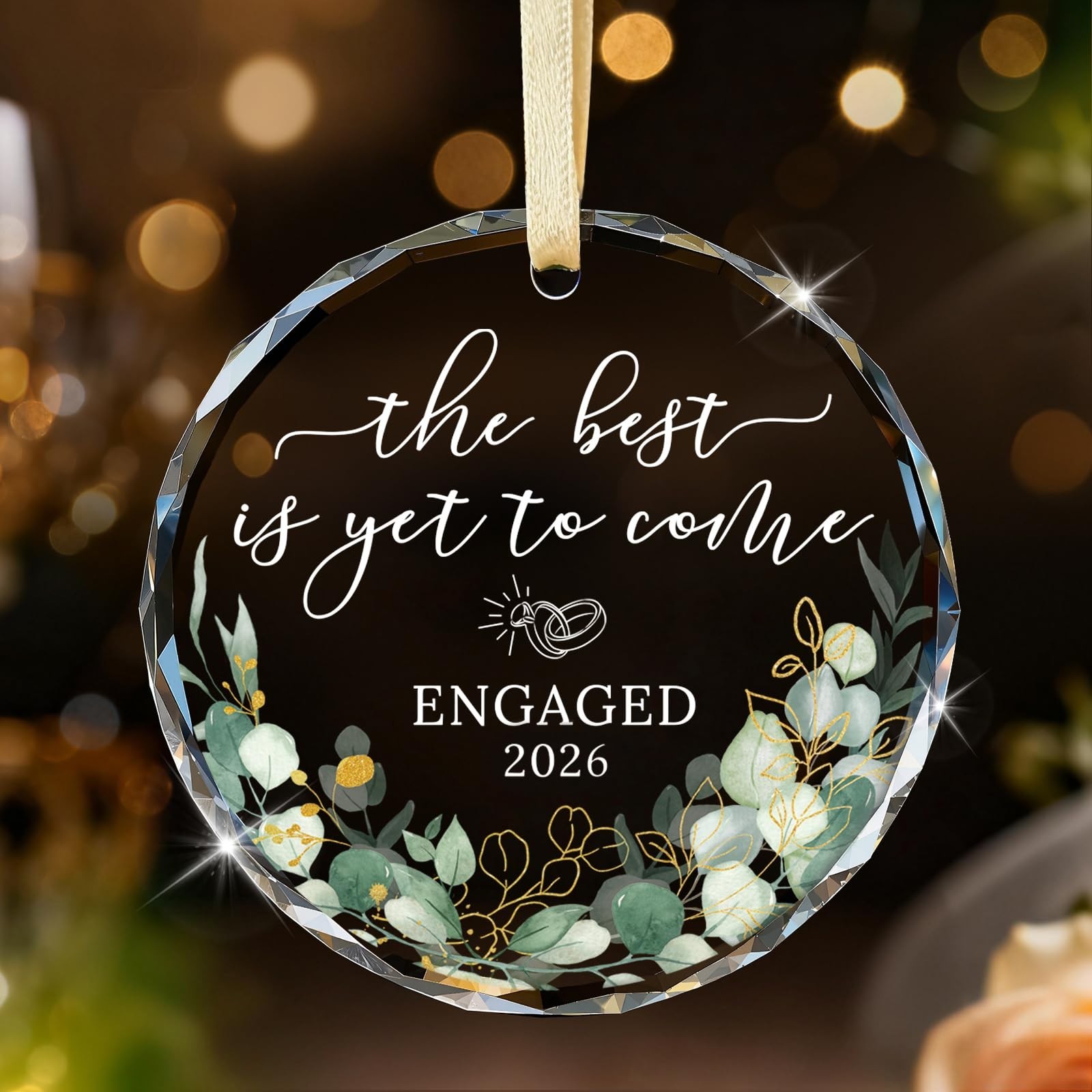 Crystal Engagement Gift for Couples - Round Ornament for Newly Engaged, Bride to gallery