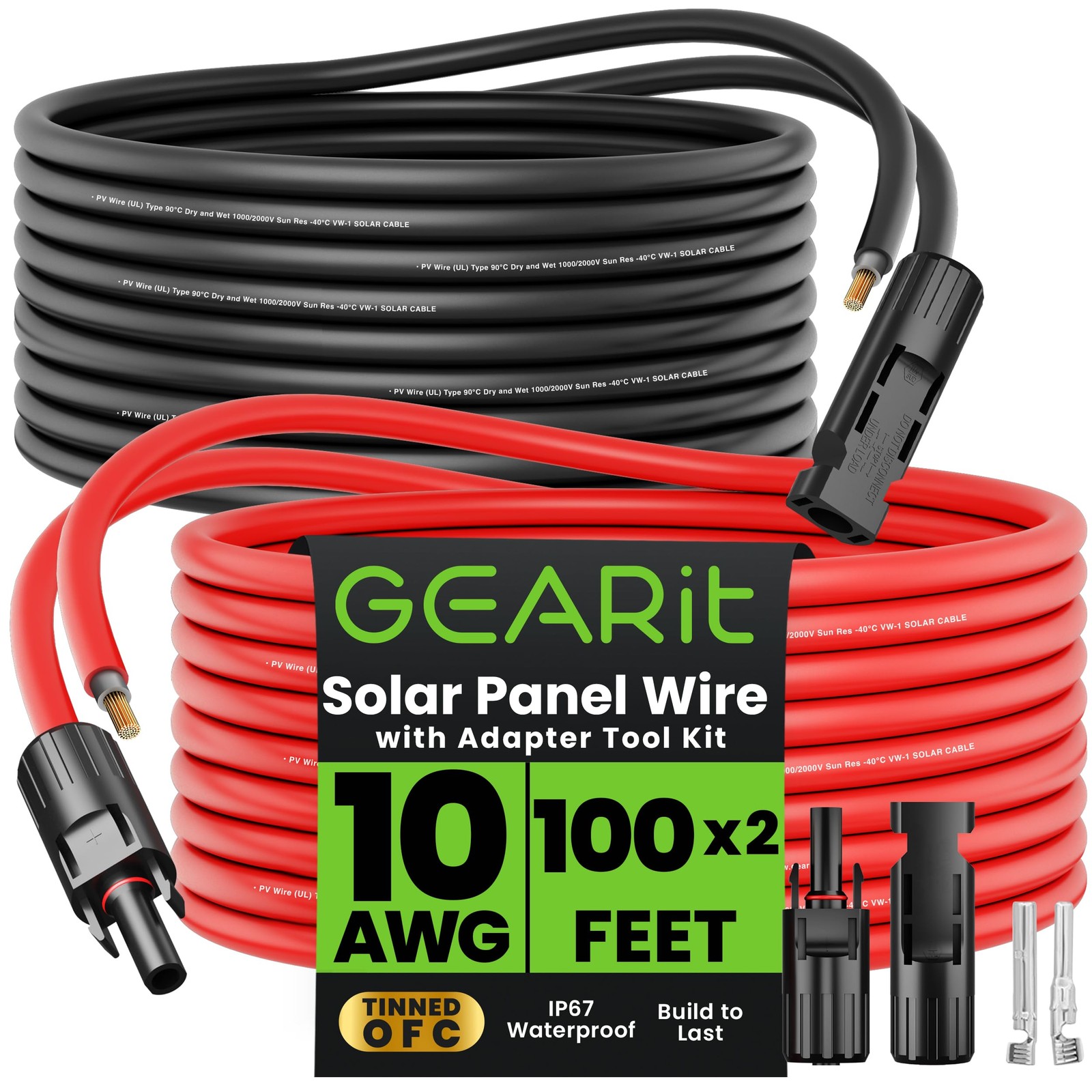Panel Extension Cable 10 AWG 100 Ft Black Red MC4 GEARit Solar Gauge Each200 gallery