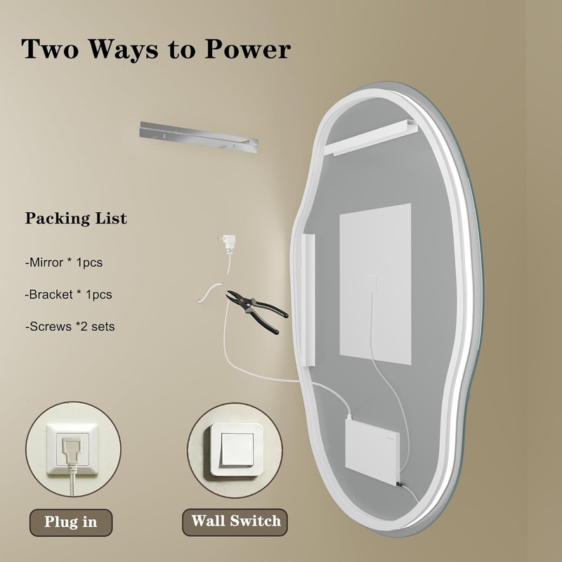 Irregular Backlit LED Bathroom Mirror for Wall 22"x30", Asymmetrical Lighted gallery
