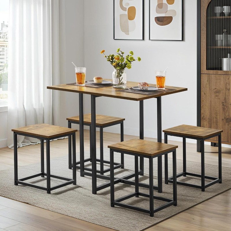 Industrial Dining Table Set 4 Compact Kitchen Table & 4 Stools Space Saving Home gallery