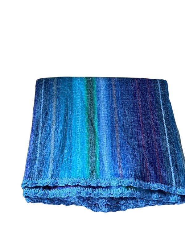 Amor a la Vida Alpaca Blend Throw Blanket Striped Blue Coastal NWOT 44x60 gallery