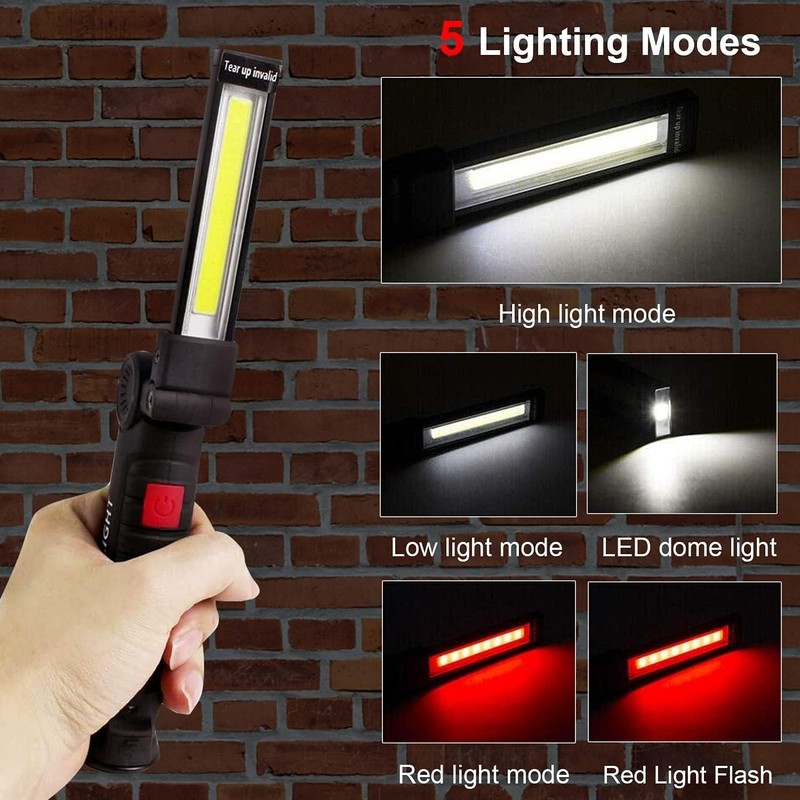 2-Pack 360° Rechargeable LED Work Lights with Magnetic Base & Hook for Mechanics gallery