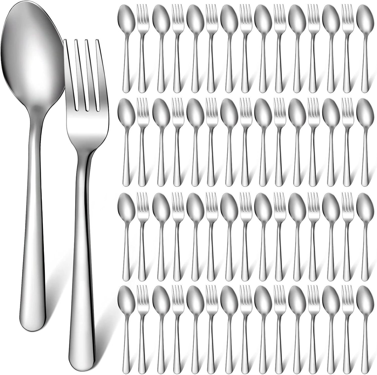100Pcs Forks and Spoons Silverware Set Bulk Stainless Steel Flatware Cutlery Set gallery