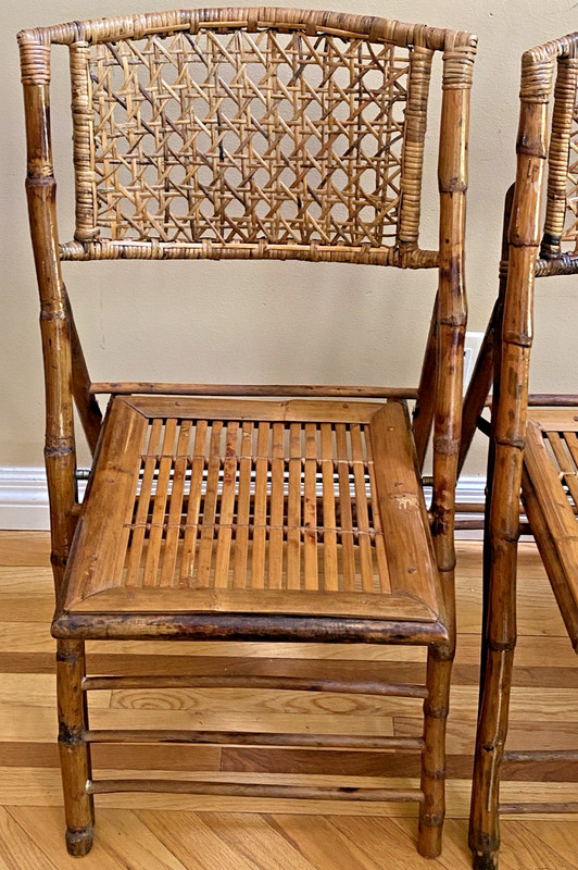 Vintage Tortoise Shell Bamboo Cane Back Fold Up Dining Chair 34” X 18” MCM Rare gallery