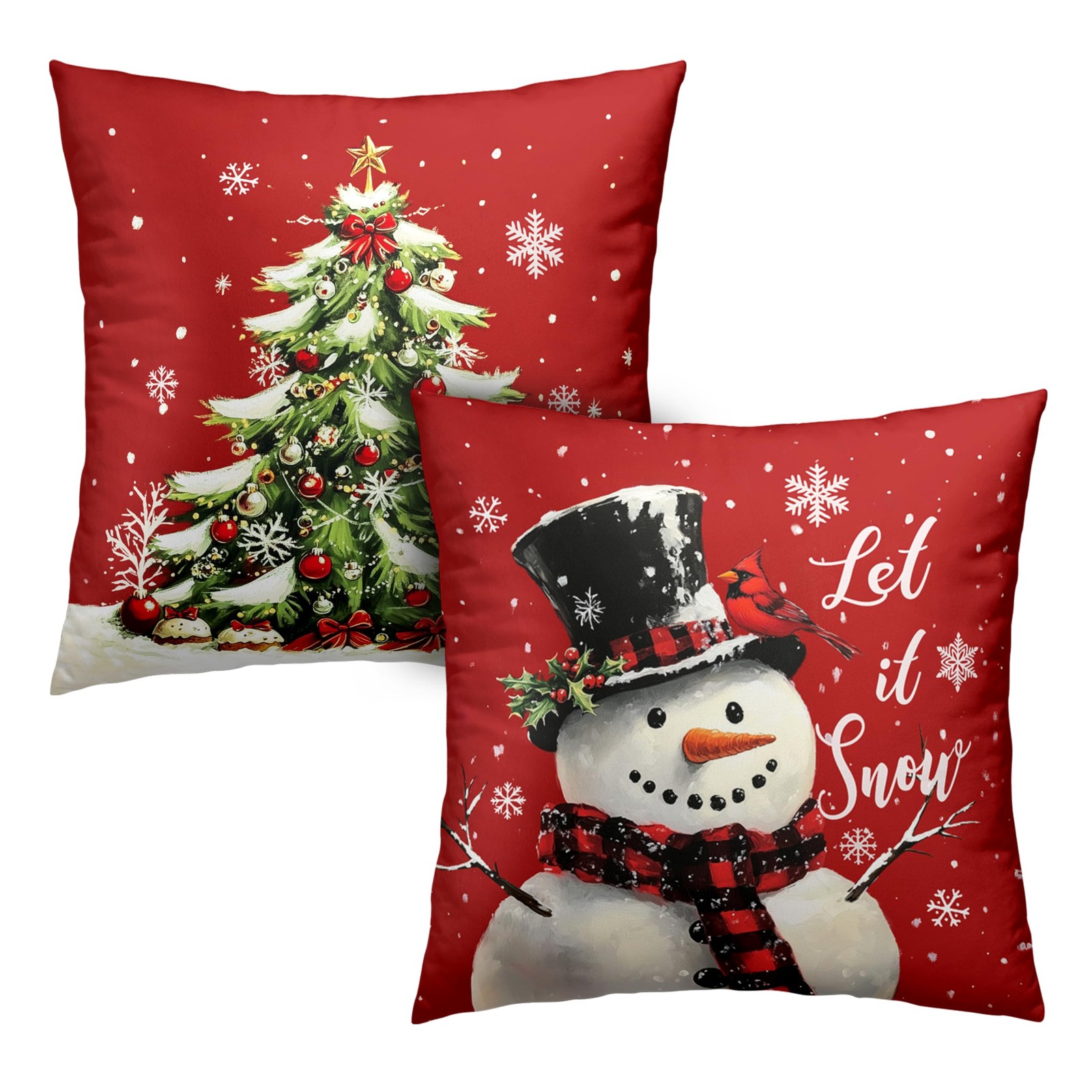 Kwlegh Red Christmas Snowman & Xmas Tree Throw Pillow Covers gallery