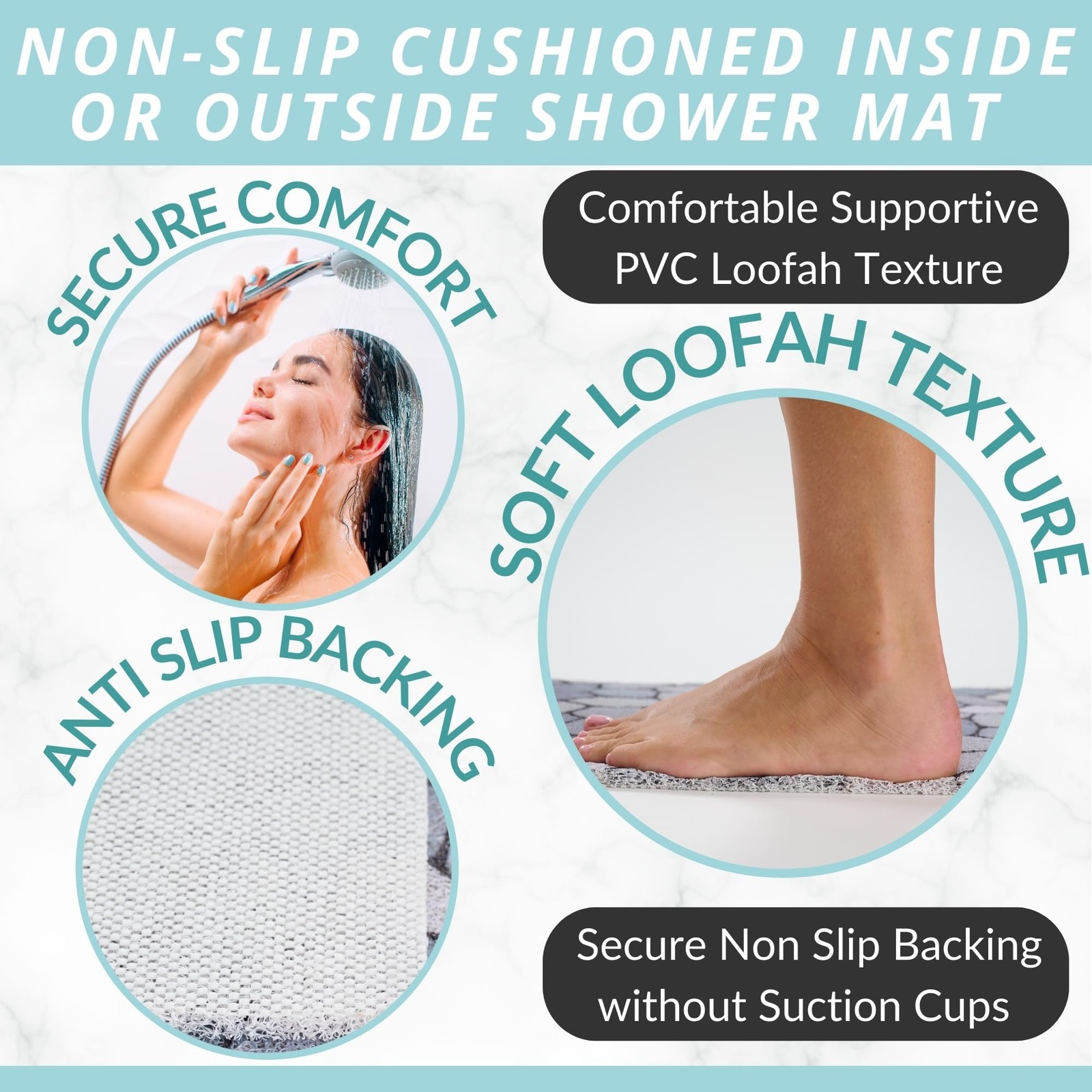 Loofah Non-Slip Shower and Bath Mat - Soft Cushioned Comfort - No Suction Cup... gallery