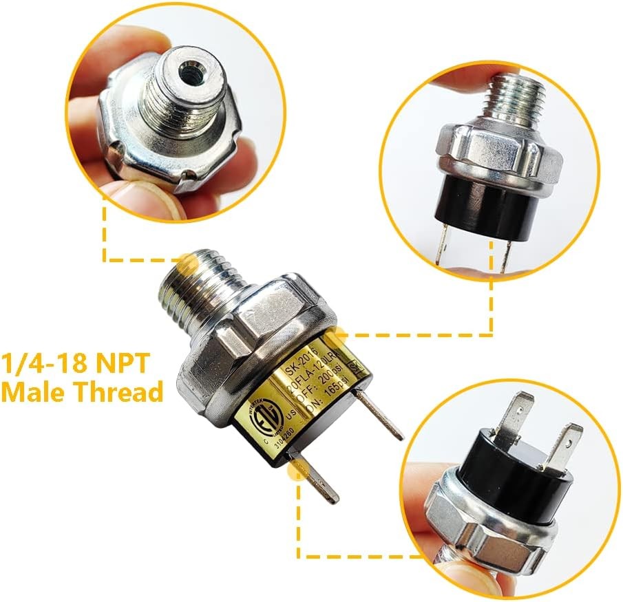 Air Pressure Switch 165-200 PSI Tank Mount Type Thread 1/4" NPT 12V 24V DC Air gallery