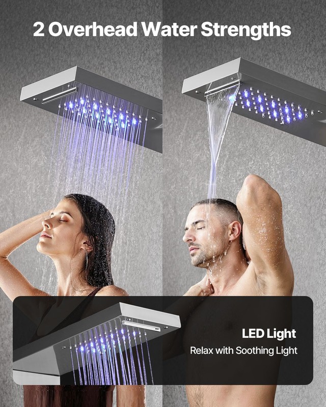 VEVOR Shower Panel Tower System Stainless Steel Column Rainfall Waterfall Head gallery