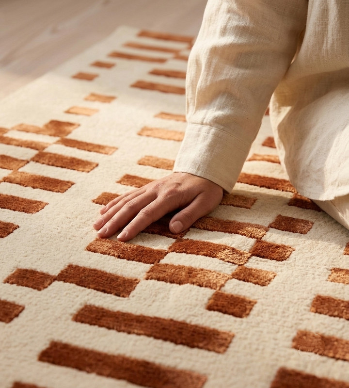 Hand-Tufted Rust Wool Area Rug Handmade Luxury Carpet for Bedroom Home Decor gallery