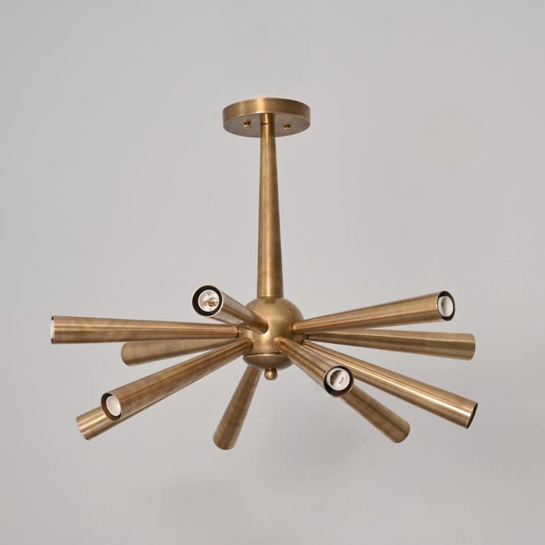 Mid Century Modern Brass Sputnik Chandelier 12-Light Ceiling Light Fixture gallery