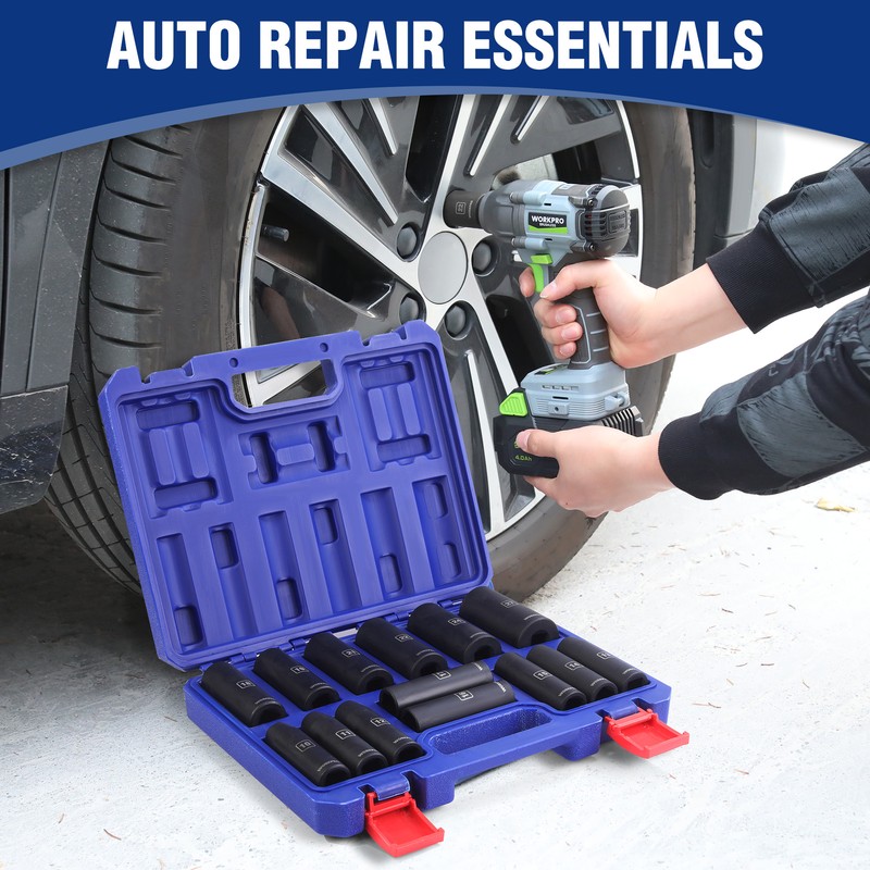 WORKPRO 1/2''Drive Deep Impact Socket Set 6-Point Impact Deep w/Storage Case14pc gallery
