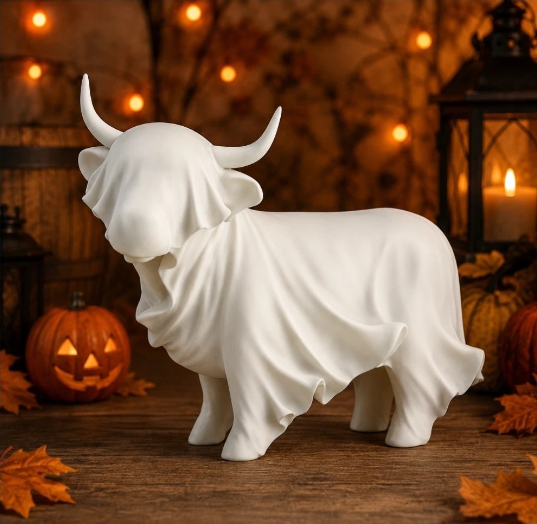 Cracker Barrel Exclusive 2026 White Highland Cow Resin Ghost, 18" NIB gallery