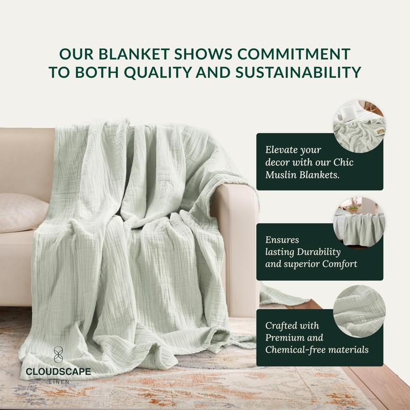 8 Layer Muslin Blankets Queen Size Mint Green | 100% Cotton Blanket Queen Siz... gallery