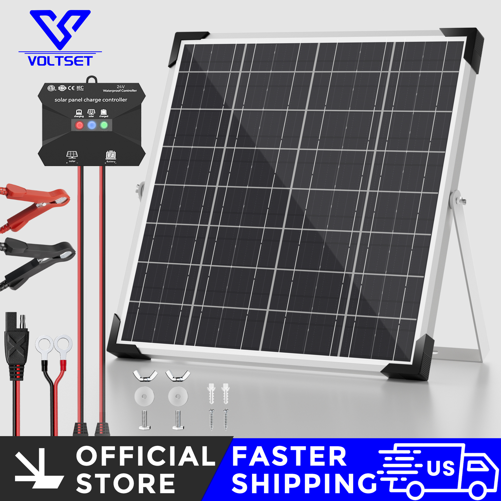 VOLTSET 20W Solar Panel Kit 12V Solar Battery Trickle Charger Maintainer for RV gallery