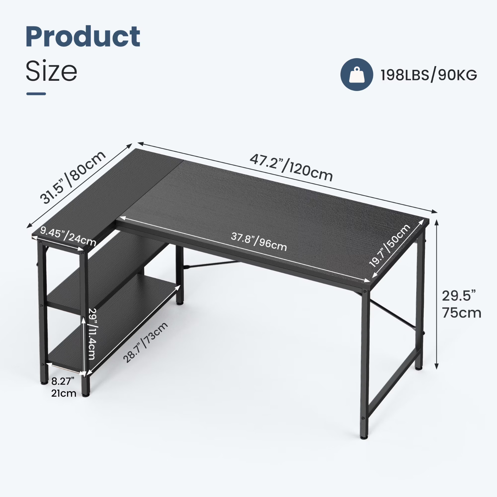 47" L-Shaped Computer Desk with Reversible Storage Shelves and PC Stand, Corner gallery