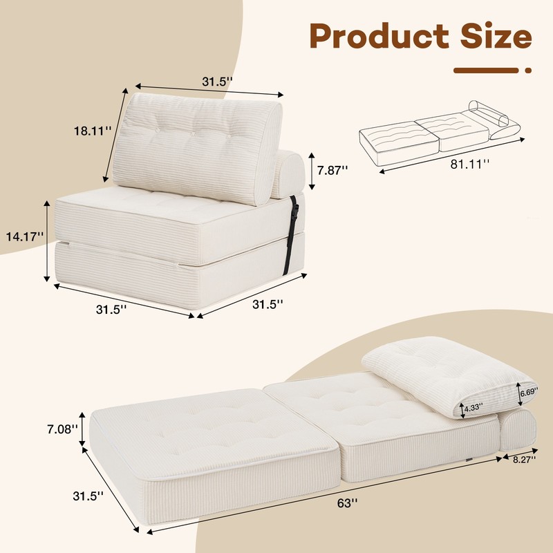Folding Sofa Bed Convertible Sleeper Chair Sofa Bed with Pillow Foldable Mattres gallery
