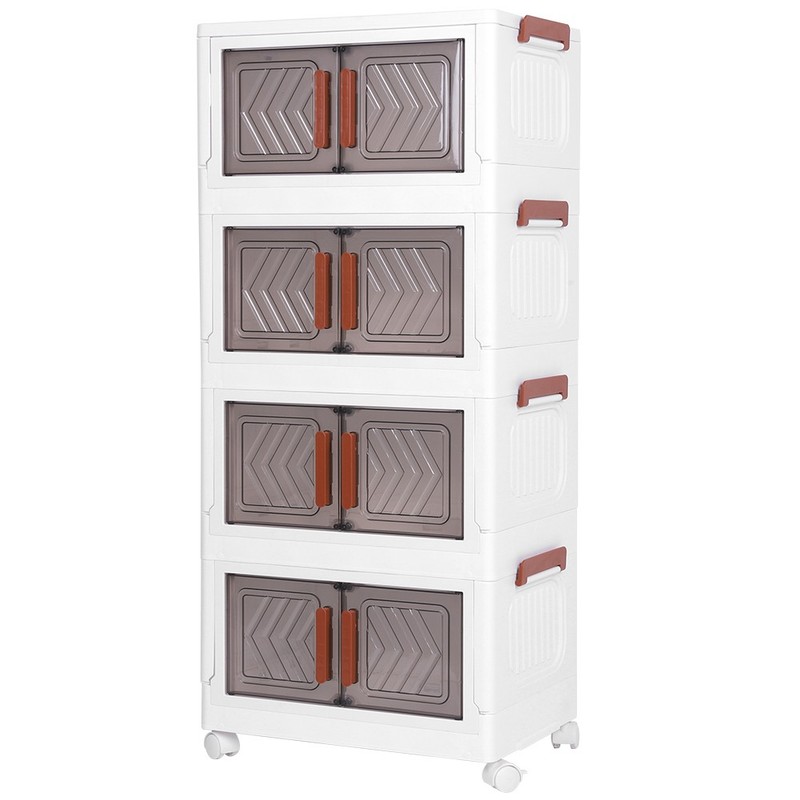 4 Tier Folding Storage Cabinet Stackable Boxes with Magnetic Doors & Wheels US gallery