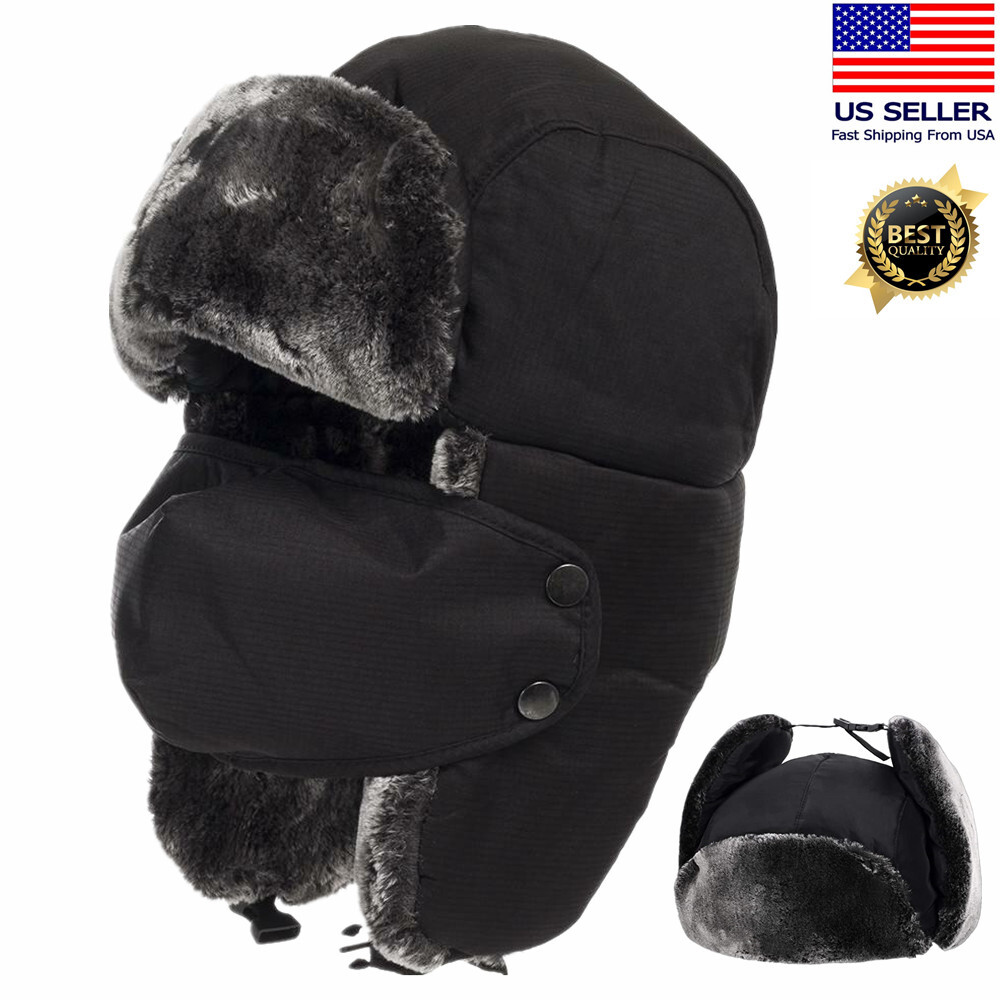Winter Outdoor Trapper Hats Face Mask Fur Warm Russian Aviator Thermal Ski Caps gallery