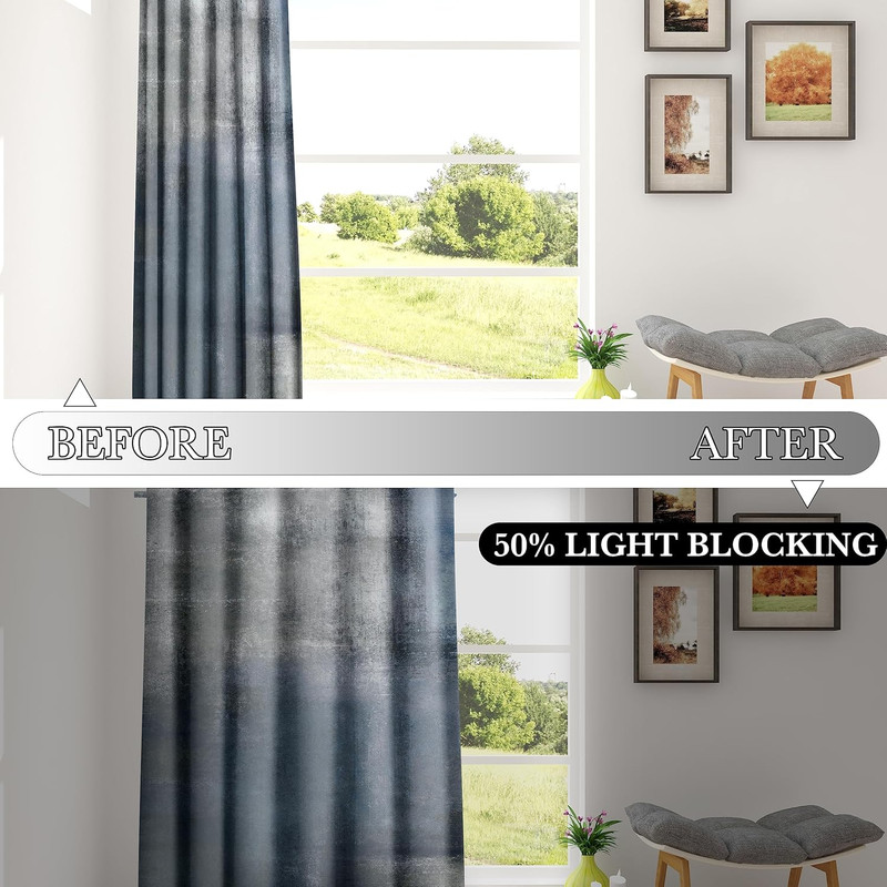 Dusty Blue Abstract Curtains 2 Panels Set Navy Grey Geometric Curtain Modern Chi gallery