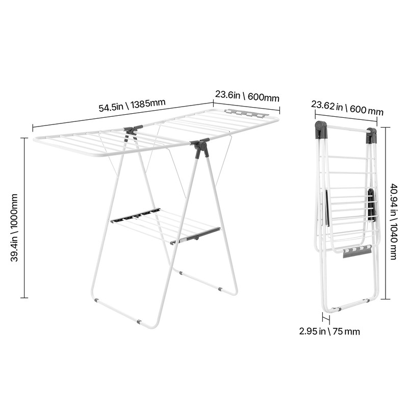 2-Tier Foldable Clothes Drying Rack with Sock Clips & 21 Drying Rods White gallery