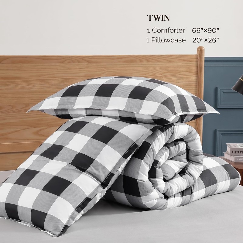 Lightweight Buffalo Check Comforter Set - Black/Grey/White gallery