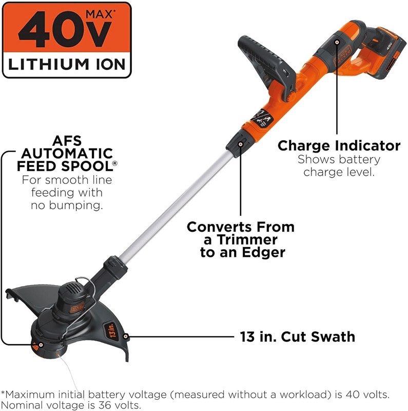 Black+Decker 40V MAX 13 Inch String Trimmer and Lawn Edger with Battery and Char gallery