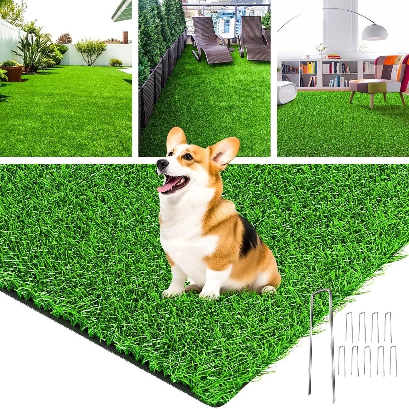 Artificial Grass Rug Indoor Outdoor, Realistic Synthetic Grass w/ Drainage 3'x5' gallery