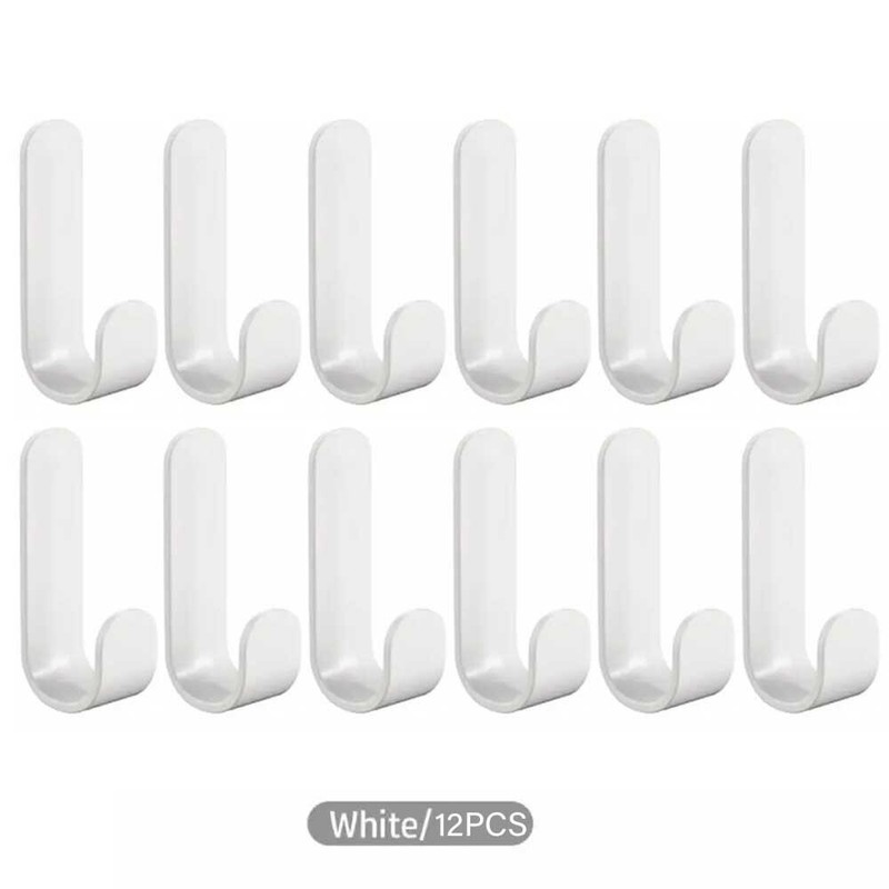 12pcs White Self Adhesive Hooks Plastic Strong Sticky Stick on Wall Door Hanging gallery